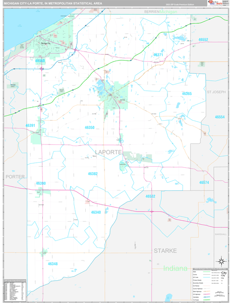 Michigan City-La Porte Metro Area Wall Map Premium Style